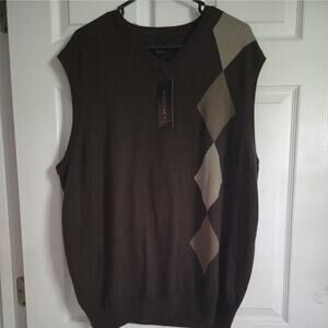 Axist Sweater Vest Mens Size 2XL Hide Brown Argyle Patterned V-neck Golf